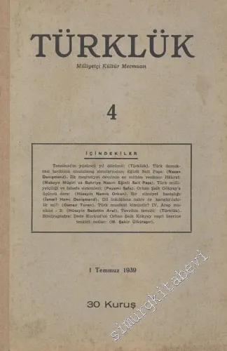 Türklük Milliyetçi Kültür Mecmuası - 4 / 1939