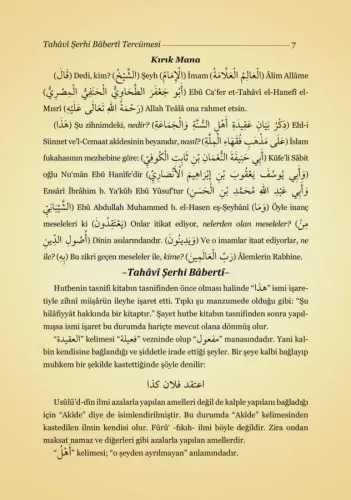 Tahaviyye Şerhi Baberti Tercümesi Kırık Manalı İzahlı