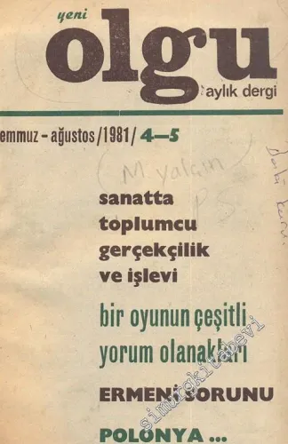 Yeni Olgu Aylık Dergi  17 Dergi  - Temmuz Ağustos 1981-Ekim 1983; Sayı 4/5 - 28