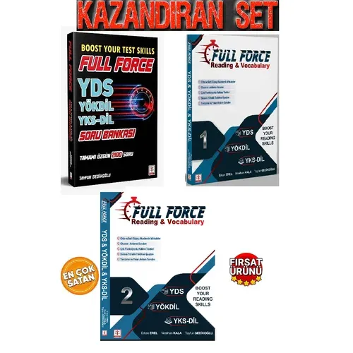 Full Force YDS Yökdil Yks-Dil 2100 Soru Bankası ve Full Force Reading Vocabulary Set (3 Kitap)