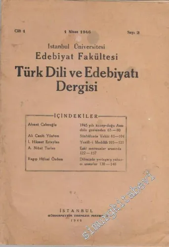 Türk Dili ve Edebiyatı Dergisi - Sayı: 2, Cilt: 1, 1 Nisan 1946        1946