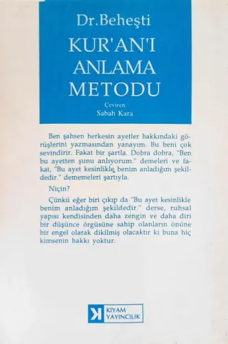 Kur'an'ı Anlama Metodu Dr. Beheşti Kıyam Yayıncılık