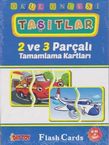 Eğitici Flash Card Book Okul Öncesi Taşıtlar 2 ve  3 Parçalı Tamamlama Kartları