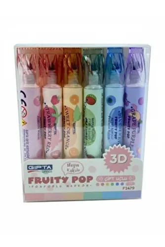 GIPTA FOSFORLU KALEM MARKÖR- FRUITY POP KOKULU 6LI SET