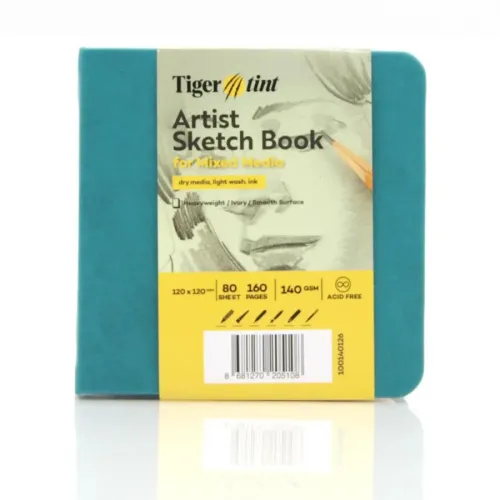Tigertint Eskiz Defteri Sert Kapak 140gr. 12x12cm 80yp. Turkuaz N:1001