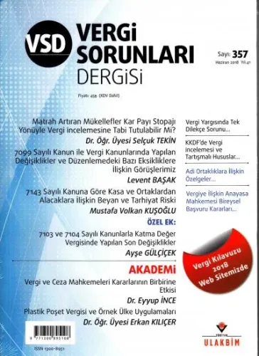 Vergi Sorunları Dergisi Yıl:41 Sayı:357 Haziran 2018