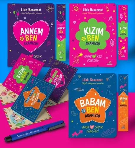 Anne - Baba - Kız Aramızda Ayraç Kartpostal Kişiye Özel Kalem - Lacive