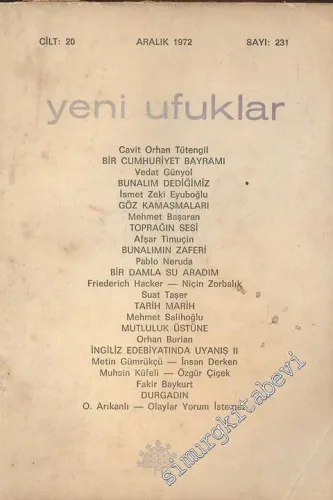 Yeni Ufuklar Aylık Sanat Fikir Dergisi - Sayı: 231, Aralık 1972       1972