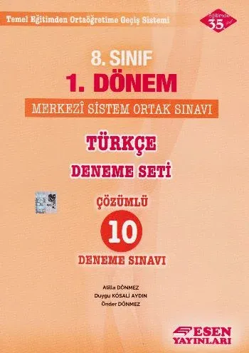 Esen 8. Sınıf 1. Dönem Türkçe Deneme Seti Çözümlü 10 Deneme Sınavı