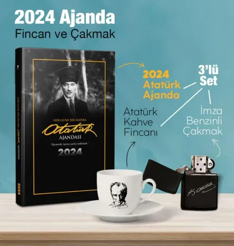 2024 Atatürk Trablusgarp Ajanda - Benzinli Çakmak ve Fincan - Halkki