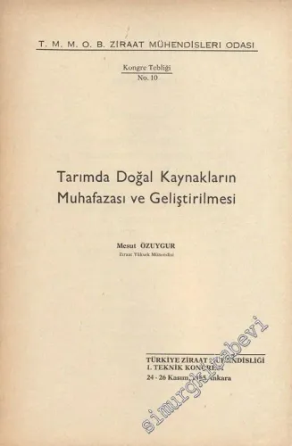 Tarımda Doğal Kaynakların Muhafazası ve Geliştirilmesi -