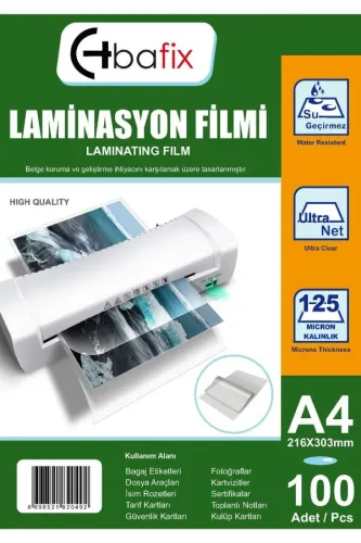BAFİX A4 LAMİNASYON FİLMİ 125 MİKRON