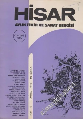 Hisar: Aylık Fikir ve Sanat Dergisi - Sayı: 115, Temmuz 1973