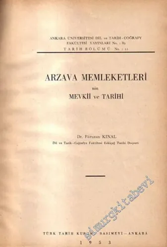 Arzava Memleketleri'nin Mevkii ve Tarihi -        1953