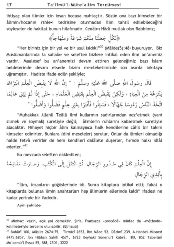 Talimül Müteallim Tercümesi ve Arapçası İmam Burhaneddin Ez Zernuci ال