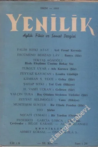 Yenilik Aylık Fikir ve Sanat Dergisi - Sayı: 34  Cilt : 6    Ekim 1955
