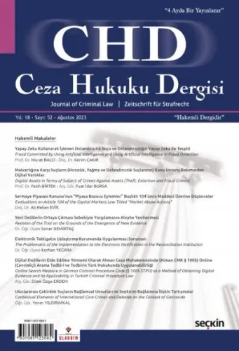 Ceza Hukuku Dergisi Sayı: 52 - Ağustos 2023