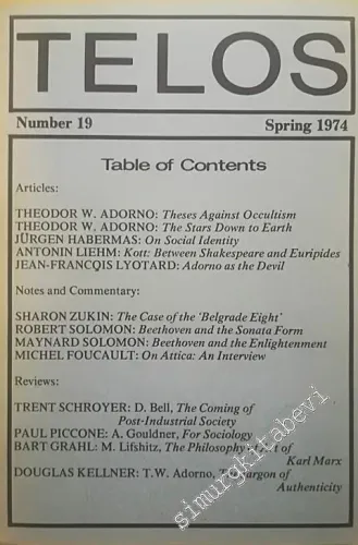 Telos: A Quarterly Journal of Radical Thought - Adorno - Number: 39, Spring -