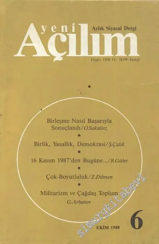 Yeni Açılım - Aylık Siyasal Dergi - Sayı 6, Ekim 1988