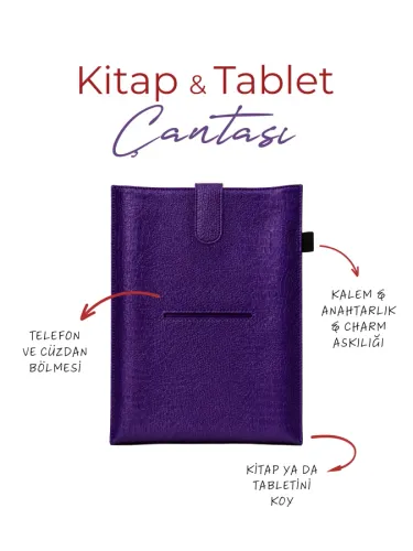 Yeni Nesil Kitap ve Tablet Çantası - Özel Deri Dokulu (MOR)