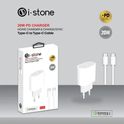 İQ-20T 20 Watt PD Charger + Type-C to Type-C Kablo