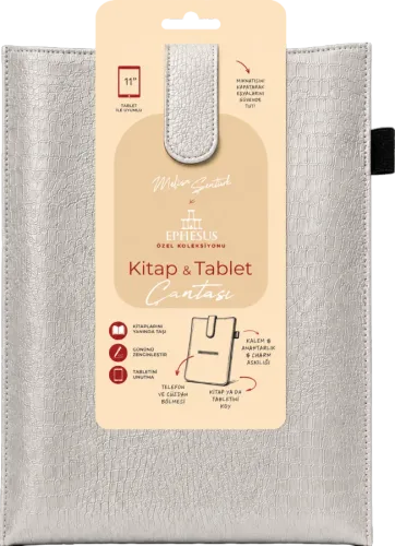 YENİ NESİL KİTAP VE TABLET ÇANTASI - ÖZEL DERİ DOKULU (GÜMÜŞ)