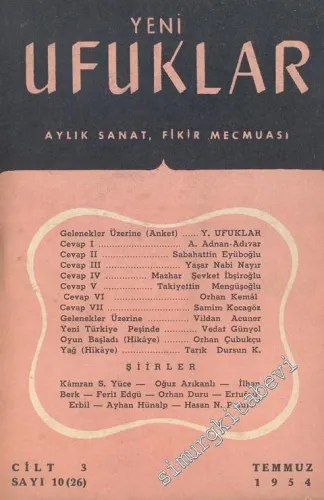 Yeni Ufuklar Aylık Sanat Fikir Dergisi - Sayı: 26, Temmuz 1954