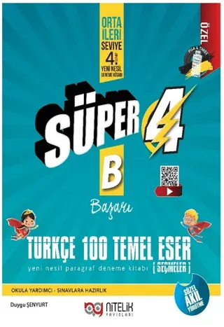 Nitelik Yayınları 4. Sınıf Türkçe 100 Temel Eser Süper B Yeni Nesil Paragraf Deneme
