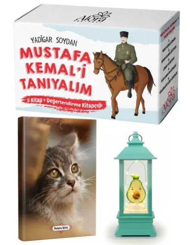 Mustafa Kemali Tanıyalım 5 Kitap - Minik Kedi Planlama Defteri ve Avokado Fener Tipi Işıklı Kar Küresi