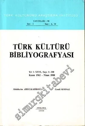Türk Kültürü Bibliyografyası : Sayı 1 - 300;  Kasım 1962 - Nisan 1988 -         1989