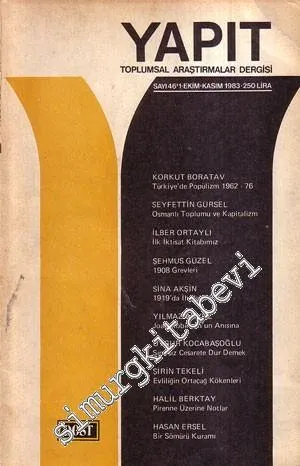 Yapıt - Toplumsal Araştırmalar Dergisi - Sayı: 46'1, Ekim - Kasım 1983