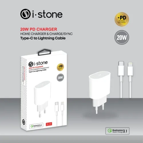 İQ-20i 20 Watt PD Charger + Type-C to Lightning Kablo