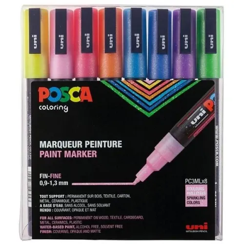 Uni POSCA 0.9-1.3 SuBazlıPosterMarkörü Simli 8li 