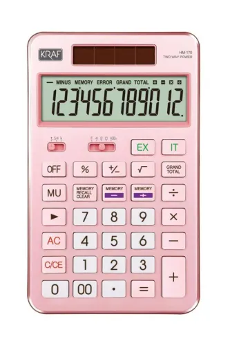 KRAF HESAP MAKİNESİ MASAÜSTÜ 12 HANE HM-170 PK PEMBE