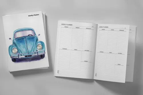 Vintage Blue Car Weekly Planner & Notebook Vintage Blue Car Weekly Planner & Notebook