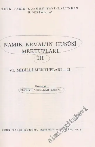 Namık Kemal'in Hususi Mektupları 3: Midilli Mektupları -        1973