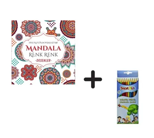 Mandala Renk Renk Desenler ve Smart Kids Uzun Kuruboya 12 Renk (Kampan