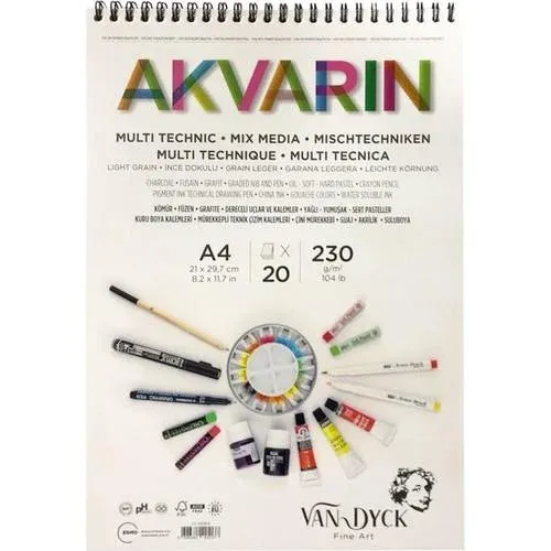 VAN DYCK AKVARİN A4 ÜST SPRL 20 YP Mixmedia Defter