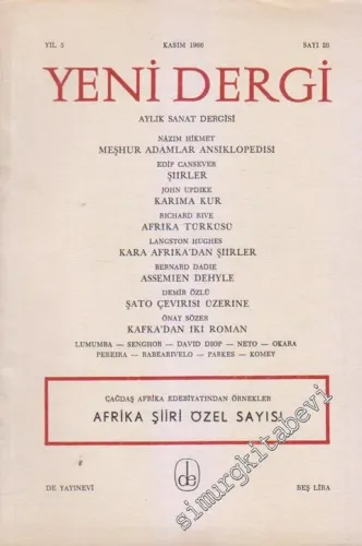 Yeni Dergi - Aylık Sanat Dergisi, Afrika Şiiri Özel Sayısı - Sayı; 26    3  Kasım