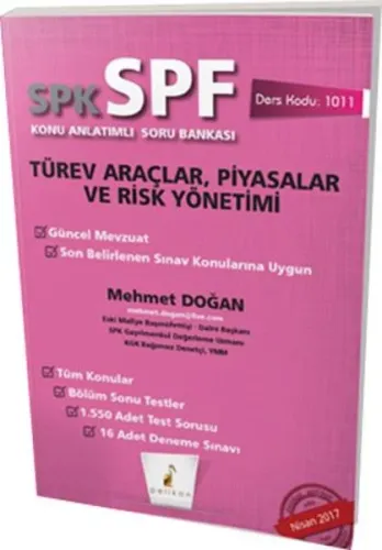 Pelikan Yayınları SPK - SPF Türev Araçlar, Piyasalar ve Risk Yönetimi Konu Anlatımlı Soru Bankası 1011