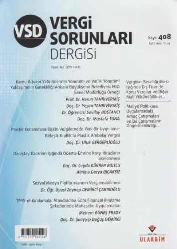 Vergi Sorunları Dergisi Sayı: 408 Yıl: 45 Eylül 2022