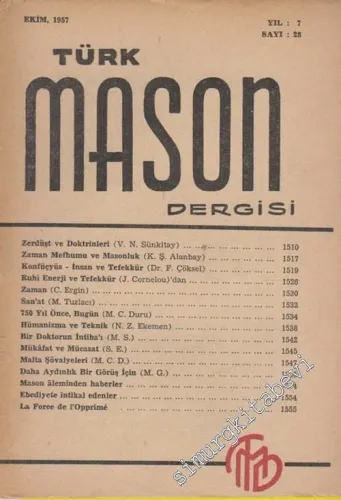 Türk Mason Dergisi - Sayı: 28, Yıl: 7, Ekim 1957       1957