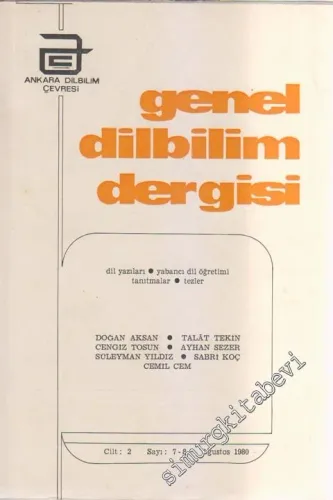 Genel Dilbilim Dergisi - Sayı: 7-8  2    Ağustos