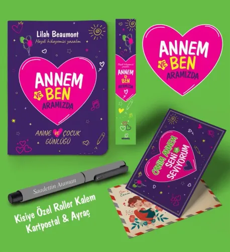 Annem ve Ben Aramızda Ayraç Kartpostal Kişiye Özel Kalem - Gri - Halkk