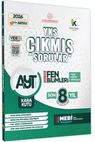Karakutu Yayınları 2026 AYT Fen (Fizik-Kimya-Biyoloji) Karakutu ÖSYM Çıkmış Sorular Çözümlü Konu Konu Son 8 Yıl
