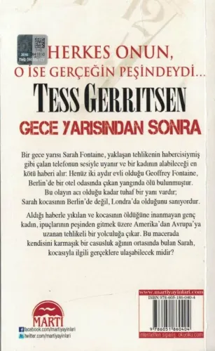 Gece Yarısından Sonra Tess Gerritsen Martı Yayınevi %52 indirimli