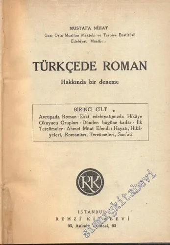 Türkçede Roman Hakkında Bir Deneme Birinci Cilt -