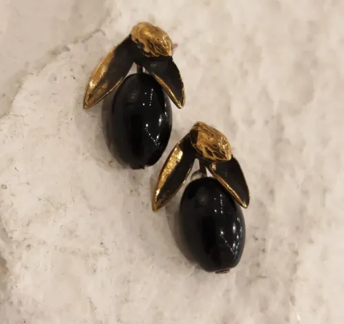 Oniks Taşlı Zeytin Küpe Kısa