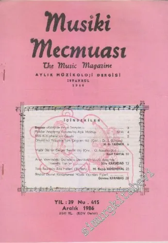 Musiki Mecmuası Aylık Müzikoloji Dergisi - Sayı: 415    39  Aralık