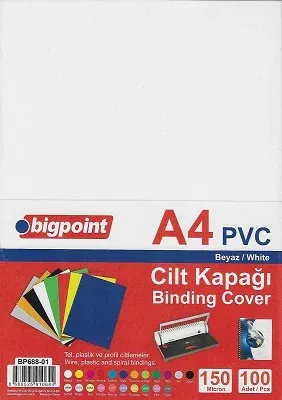 A4 Cilt Kapağı 150 Mikron Opak Beyaz 100'lü Paket